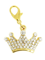 Royal Crown Swarovski Dog Collar Charm - A unique piece that is sure to turn heads. Fun and stylish, a wonderful way of showing off your own individual flair. This crown shaped pendant features 45 Swarovski Crystals set in gold-plated alloy. Attaches to any collar's D-ring with a lobster clip. Measures approx. 1'' - 2.5cm wide.