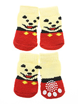 Red / Yellow 'Little Bear' Pet Socks - These fun and functional doggie socks protect your dogs paws from mud, snow, ice, hot pavement, hot sand and other extreme weather. Made from 95% cotton and 5% spandex making them comfortable and secure. Each sock features a paw shaped anti-slip silica pad and help keep your house sanitary. (set of...