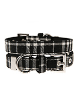 Black & White Tartan Fabric Collar - Our Black and White Tartan collar is a traditional design which is stylish, classy and never goes out of fashion. It is lightweight and incredibly strong. The collar has been finished with chrome detailing including the eyelets and tip of the collar. A matching lead, harness and bandana are availabl...