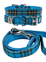 Blue Tartan Fabric Collar & Lead Set - Our Blue Checked Tartan collar & lead set is a traditional design which is stylish, classy and never goes out of fashion. It is lightweight and incredibly strong. The collar has been finished with chrome detailing including the eyelets and tip of the collar. A matching lead, harness and bandana are...