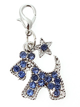 Blue Diamante Scottie Dog Collar Charm - Accent your pup’s collar with our Blue Diamante Scottie Dog Collar Charm. The adorable dog shape lets everyone know who's the most fashionable pup on the block. The rhinestone accents add all the bling you need, for eye-catching style that matches the sparkling personality of your best friend.