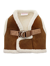 Luxury Brown & Cream Faux Shearling Harness - You will find it hard to resist our Luxury Shearling  Harness. It is so soft, light and smooth to the touch but still incredibly warm. Fleece lined with a faux suede outer it really is a great harness for keeping your dog warm and snug. It is lined with faux sheepskin wool and finished around the ne...