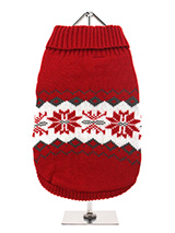 Red Snowflake Sweater - A beautiful knitted red vintage design sweater has a cute snowflake pattern that is inspired by the landscape weather and culture of Scandinavia. This sweater is a stylish yet practical way to keep your dog warm. A high turtle neck and elasticated sleeves make this sweater extra cosy and the vibrant...