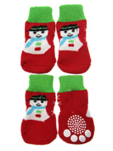 Snowman Pet Socks - These fun and functional doggie socks protect your dogs paws from mud, snow, ice, hot pavement, hot sand and other extreme weather. Made from 95% cotton & 5% spandex making them comfortable and secure. Each sock features a paw shaped anti-slip silica pad & help keep your house sanitary. (set of 4).
