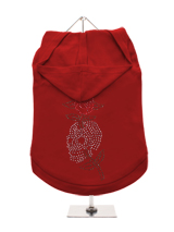 GlamourGlitz Skull & Rose Dog Hoodie - Exclusive GlamourGlitz 100% Cotton Hoodie. With a tattoo design attributing to 80's Glam Rock and crafted with Silver, Green and Red Rhinestuds that catch a sparkle in the light. Wear on it's own or match with a GlamourGlitz ''<b>Mommy & Me</b>'' Women's T-Shirt to complete the look.