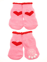 Pink Hearts Pet Socks - These fun and functional doggie socks protect your dogs paws from mud, snow, ice, hot pavement, hot sand and other extreme weather. Made from 95% cotton and 5% spandex making them comfortable and secure. Each sock features a paw shaped anti-slip silica pad and help keep your house sanitary. (set of...